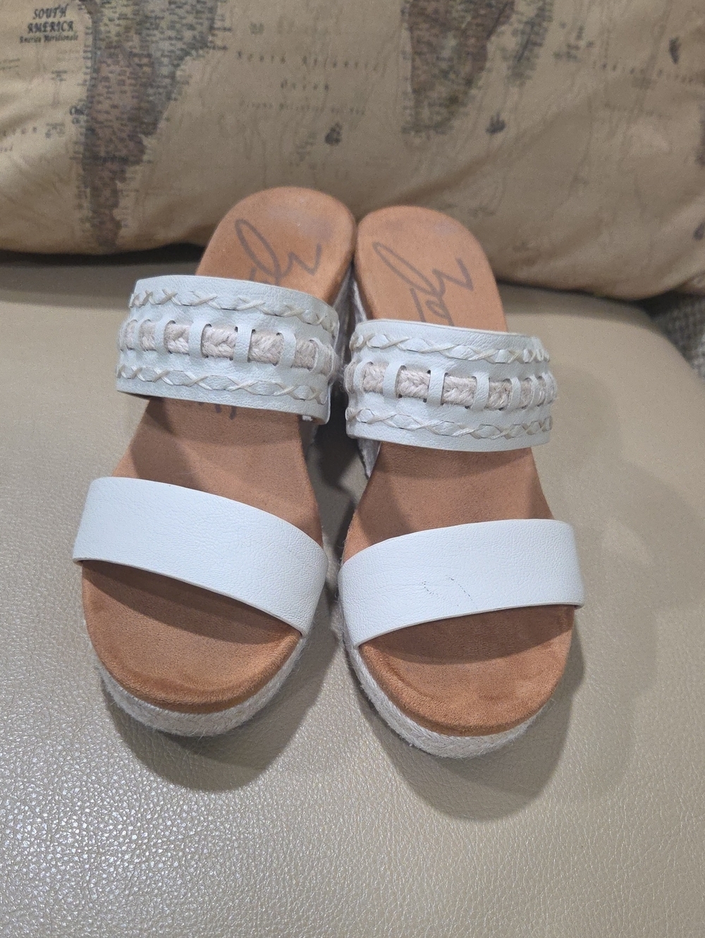Zodiac Cream Braided Double-Strap Slide Wedge Sandals